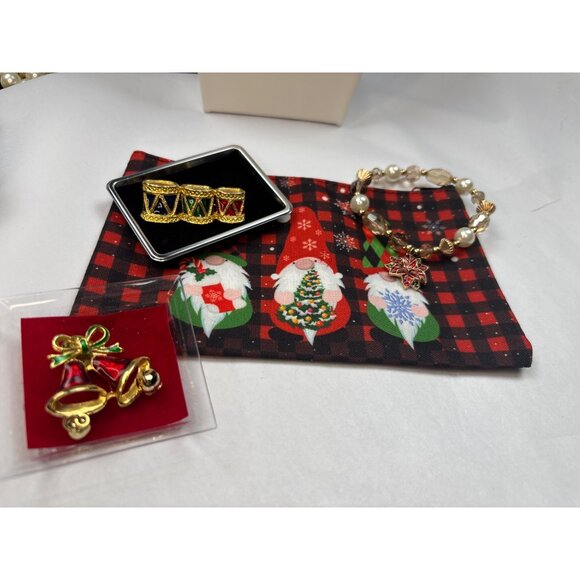 Christmas-Themed Jewelry Set: Bracelet With Beads & Charm Drums & Bells Pins Fes - Picture 3 of 4